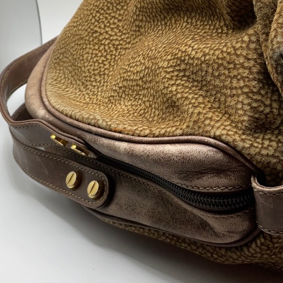 BORBONESE Handbag Glot Pattern Suede x Leather Authentic - Picture 8 of 9